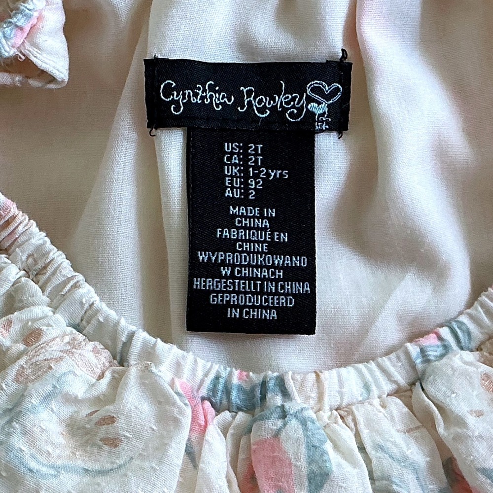 Cynthia Rowley Floral Bunny Dress Kids 2T Cream Pink Excellent Pom Pom Ruffle - Picture 6 of 8